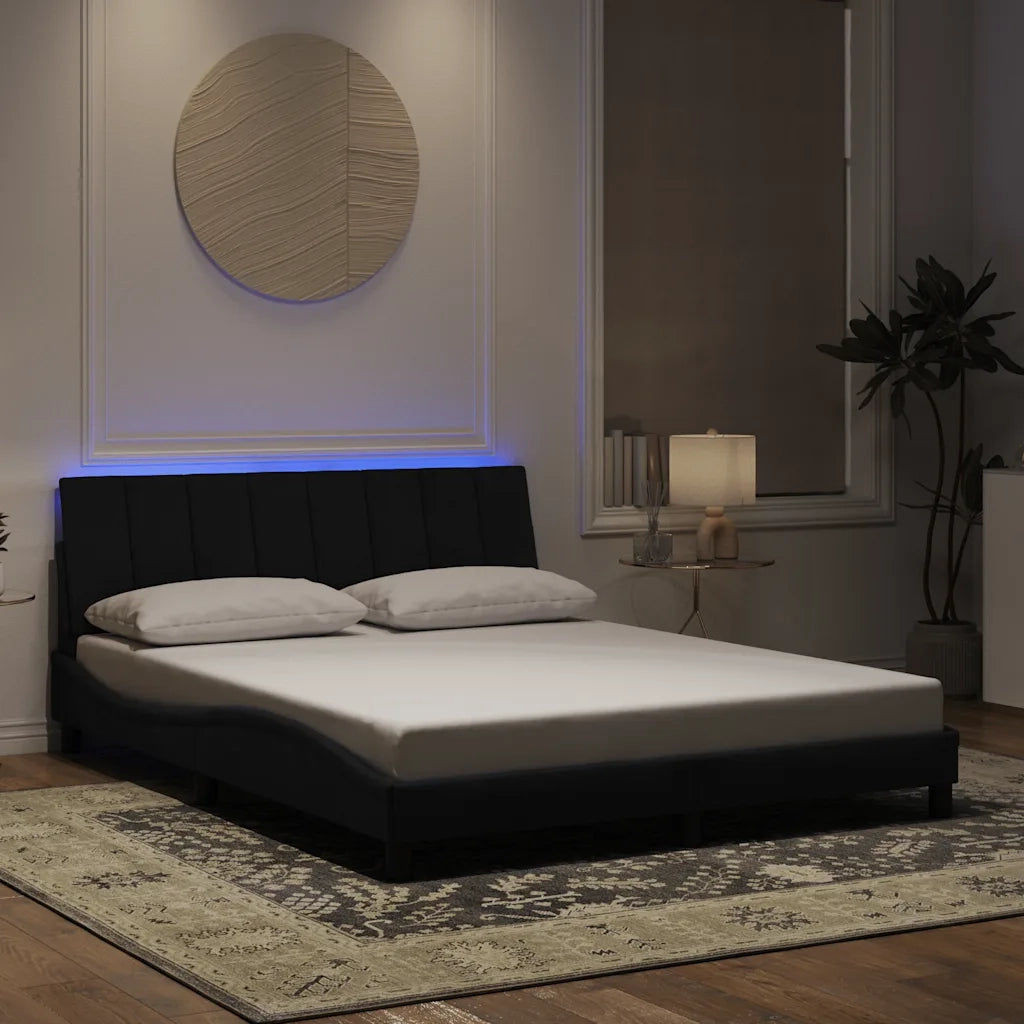 Giroletto con LED senza Materasso Hanko Nero 160x200 cm in Velluto