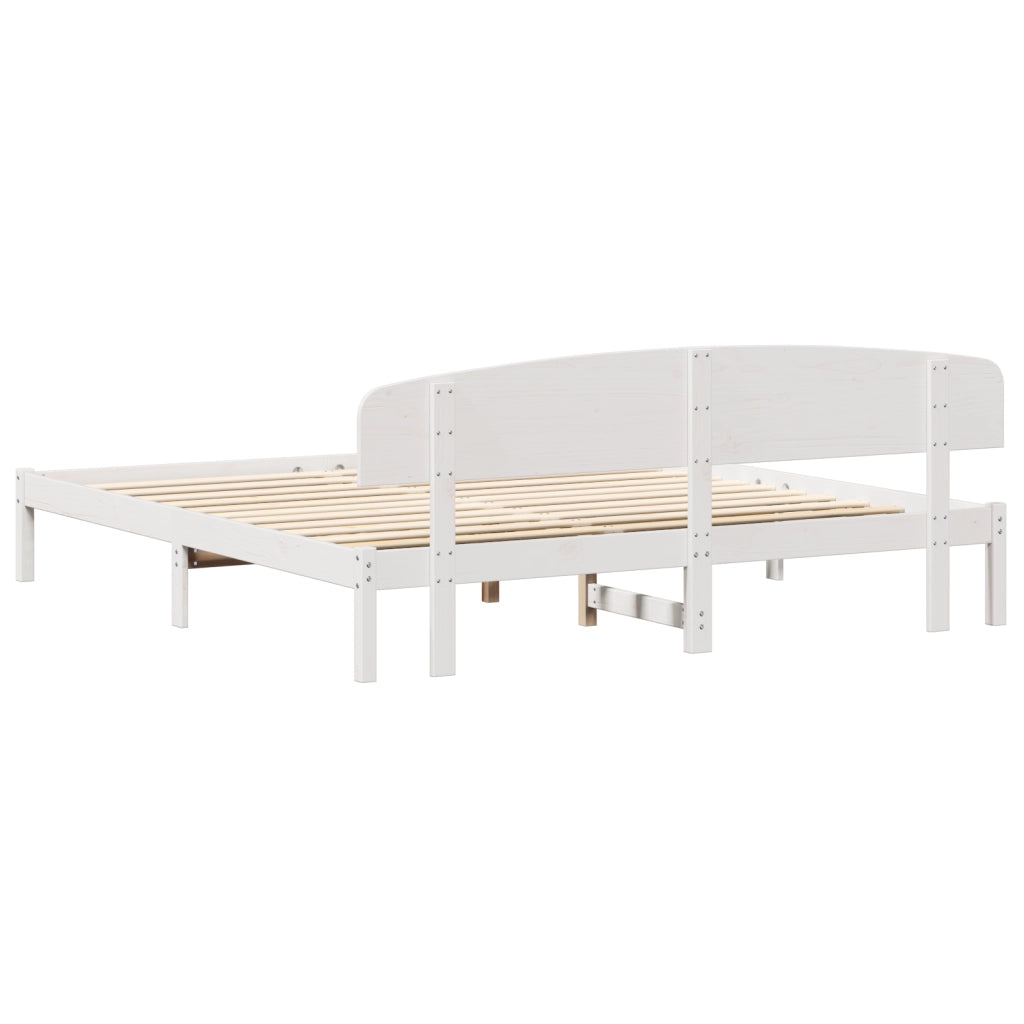 Struttura Letto con Testiera Bianca 200x200 cm Legno Massello di Pino