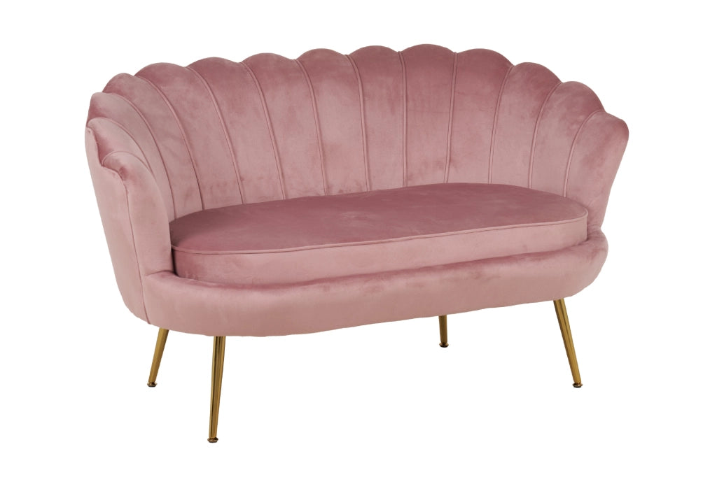 Divano Due 2 Posti In Velluto Forma Conchiglia Gambe In Metallo 133x63x75 Cm Camera Soggiorno Ufficio  Rosa Antico