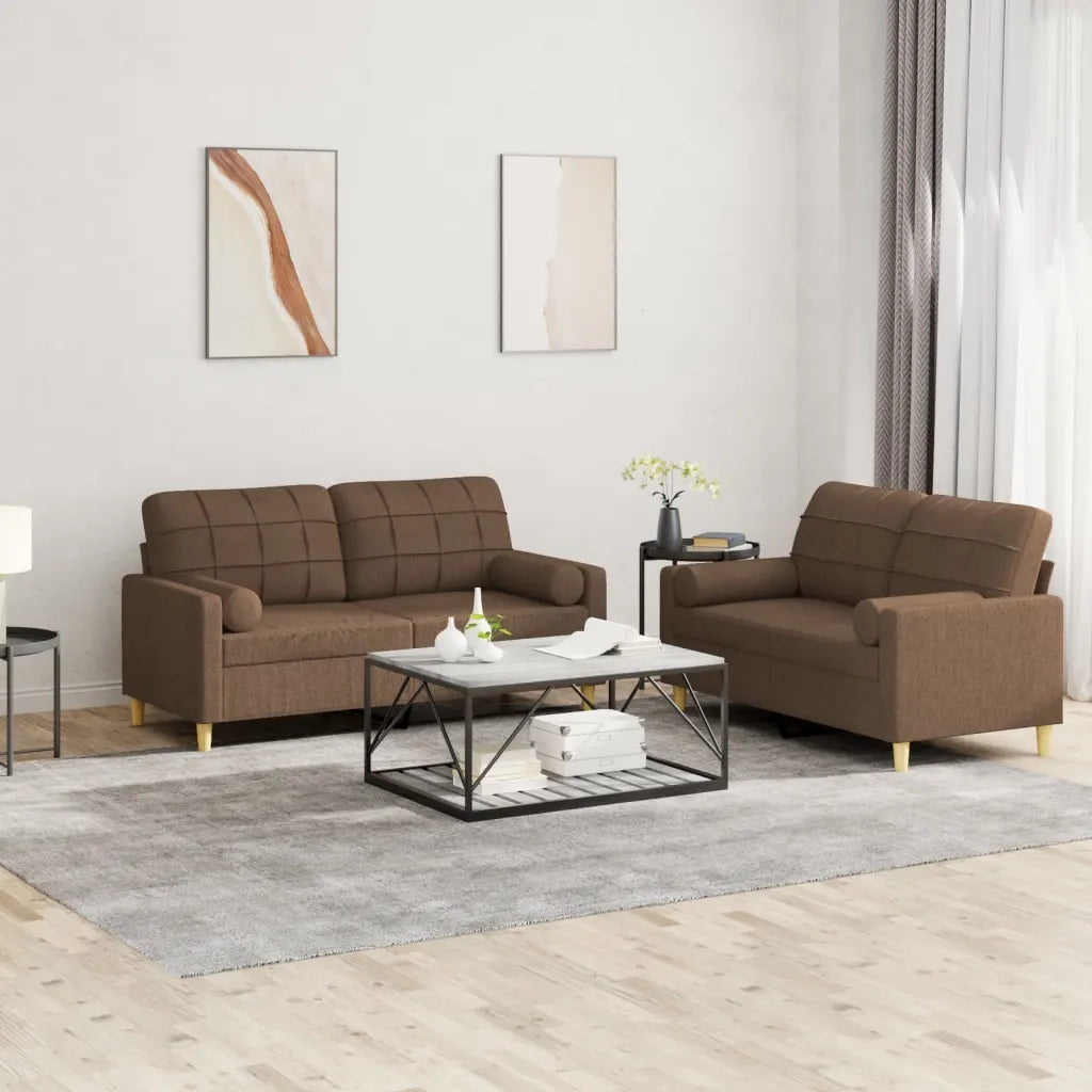 Set di Divani 2 pz con Cuscini Marrone in Tessuto 3201293