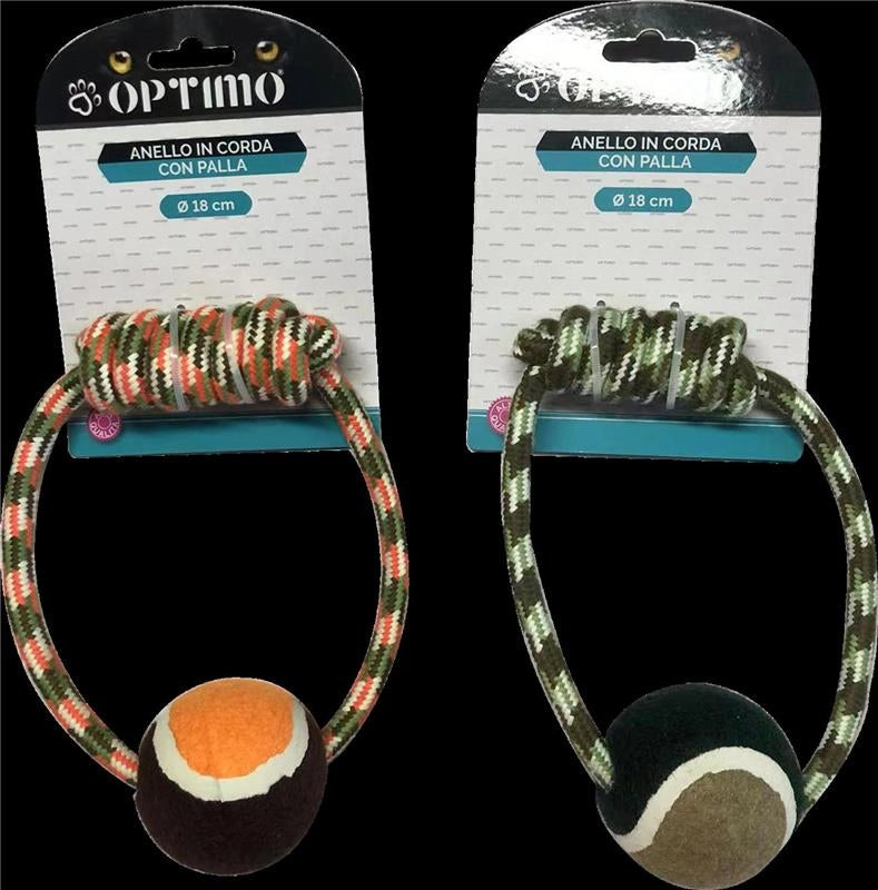 GIOCO CORDA CANI 18 CM CON PALLA PER ANIMALI