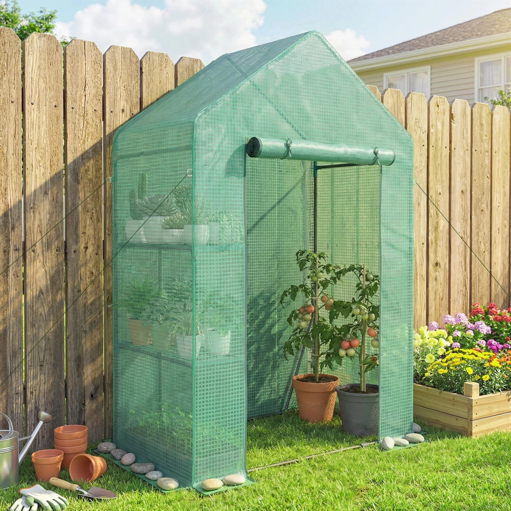 Serra da Giardino 143 x 73 x 195 cm con Scaffale a 2 Ripiani, Verde