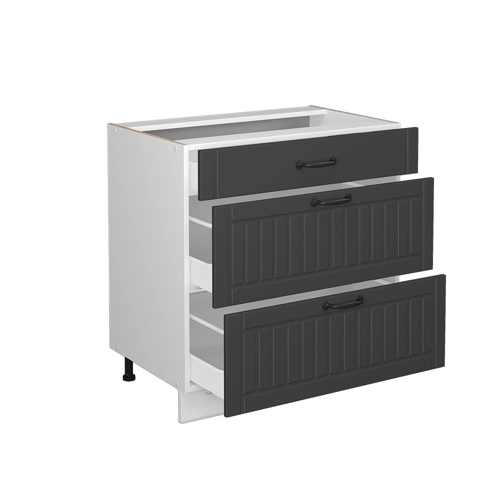 Mobiletto base per cucina Fame-Line Antracite rustico/Bianco 80 cm con 3 cassetti, PL Rovere Vicco