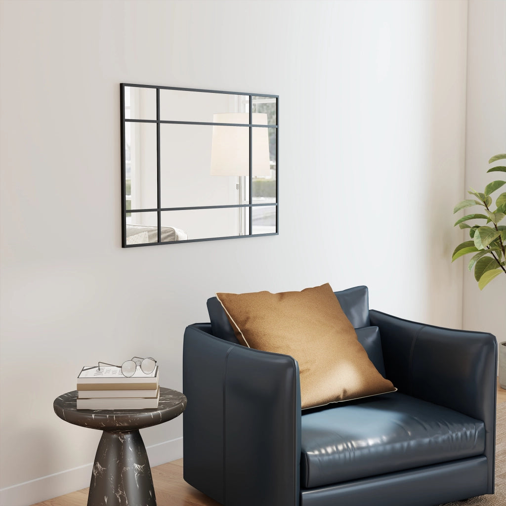 Specchio da Parete Stile Finestra 90x60 cm con Montaggio Verticale e Orizzontale in Vetro Nero