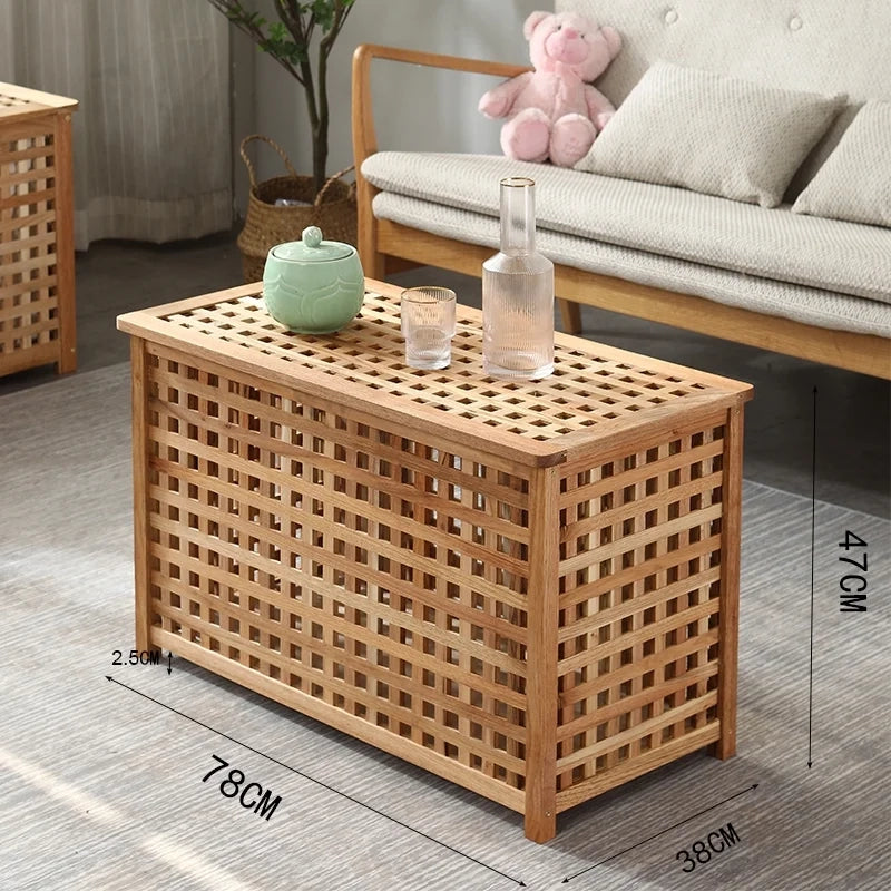 Cesto per la biancheria, extra largo, design a traliccio, legno di noce