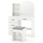 Set tavolo da toeletta e sgabello dimensioni 100 x 40 x 140 cm specchio LED a 3 colori stazione di ricarica legno bianco 20_0011868