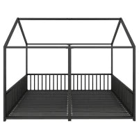 Letto per Bambini 4+ Anni Matrimoniale 90x200 cm, con Ringhiera di Sicurezza, Senza Materasso, Nero