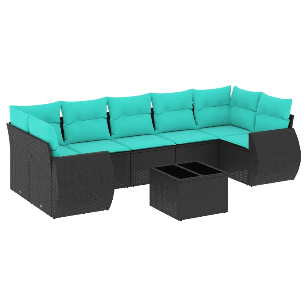 Set Divani da Giardino 8 pz con Cuscini Nero in Polyrattan 3221136