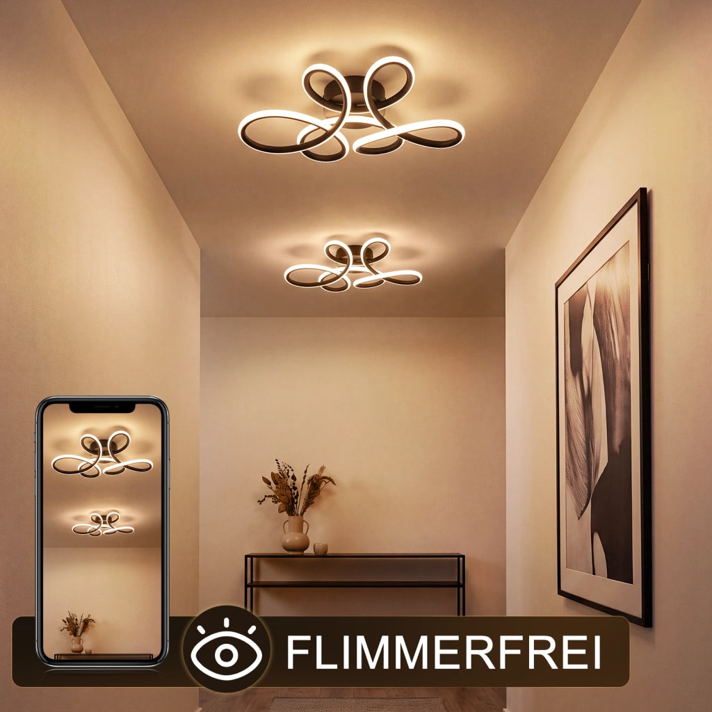 ZMH Lampada da Soffitto LED 24W 3000K Calda Nera Fiore Moderna in Metallo per Camera Ufficio Cucina Corridoio