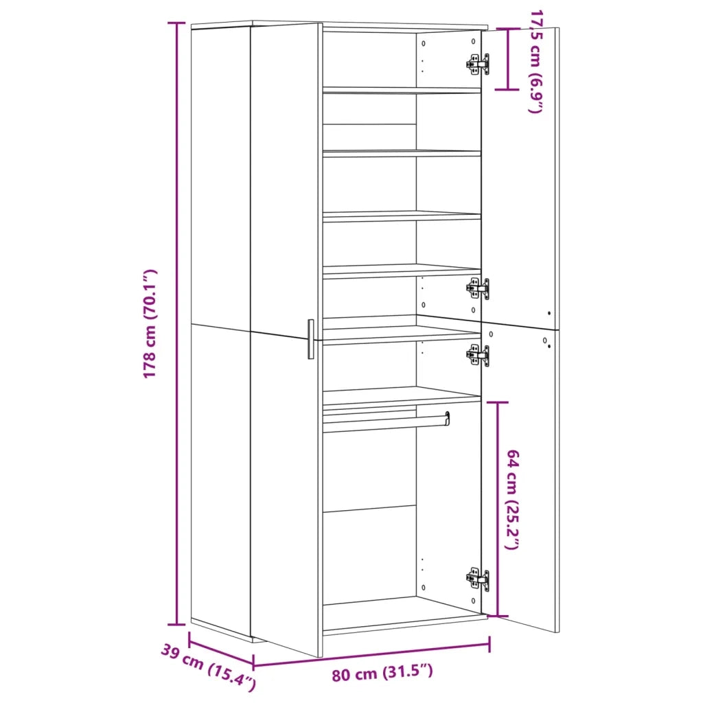 Scarpiera-Scaffale per scarpe Grigio Cemento 80x39x178 cm in Legno Multistrato