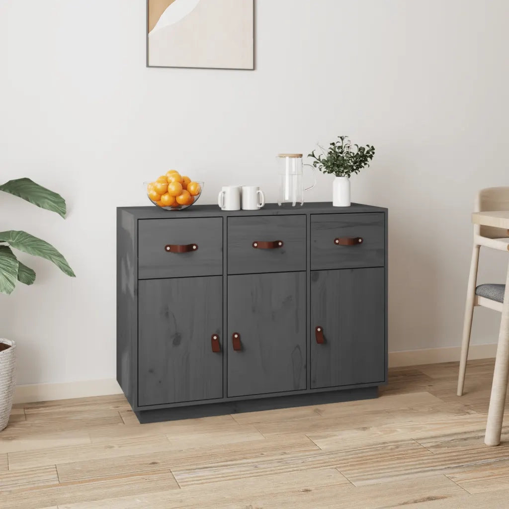 Credenza-Buffet-Armadio da cucina Grigia 100x40x75 cm in Legno Massello di Pino 417066