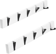 Supporto da parete in legno, 2 pezzi, opaco, con 5 ganci pieghevoli per giacche, cappotti, sciarpe, cappelli e borse (bianco, 5 ganci)