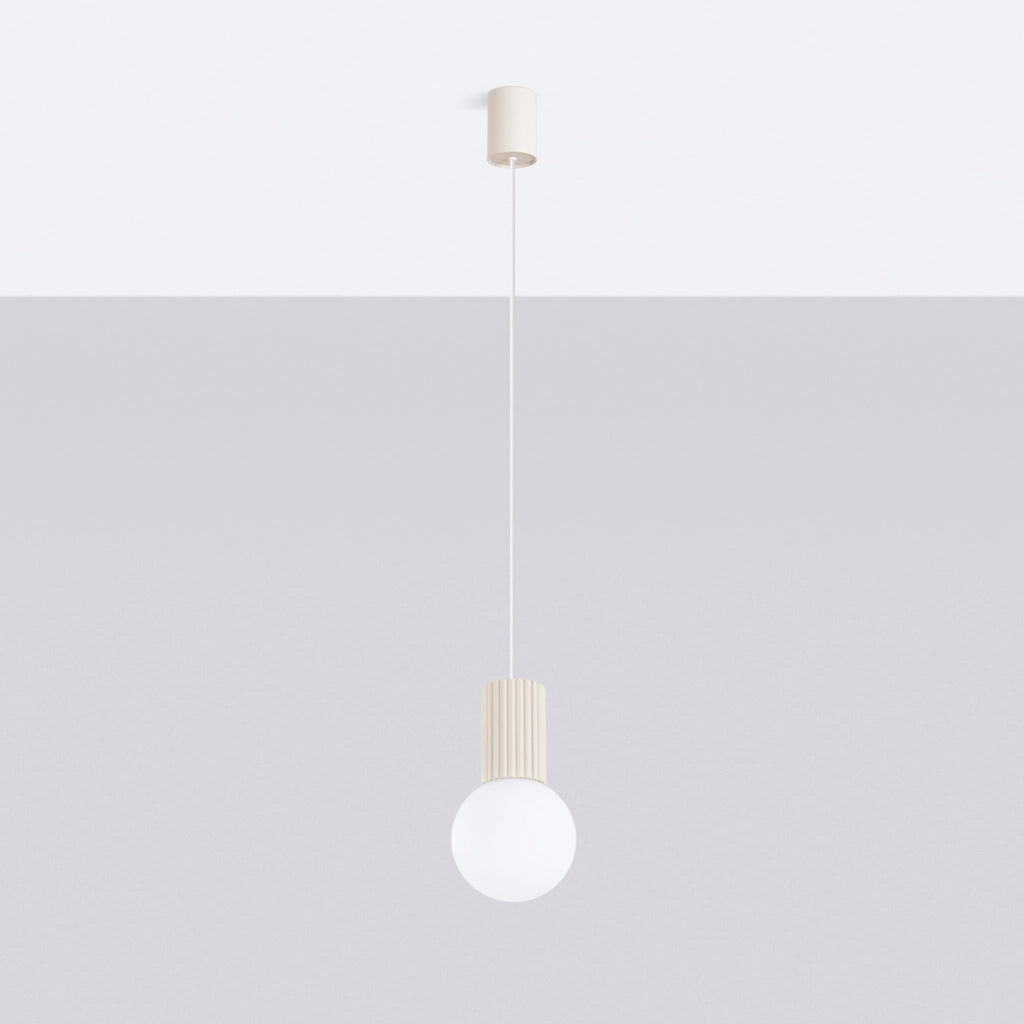 Lampada sospensione moderna beige sfera vetro bianco SFERA