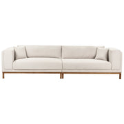 Divano moderno in tessuto beige chiaro 4 posti con gambe in legno stile moderno
