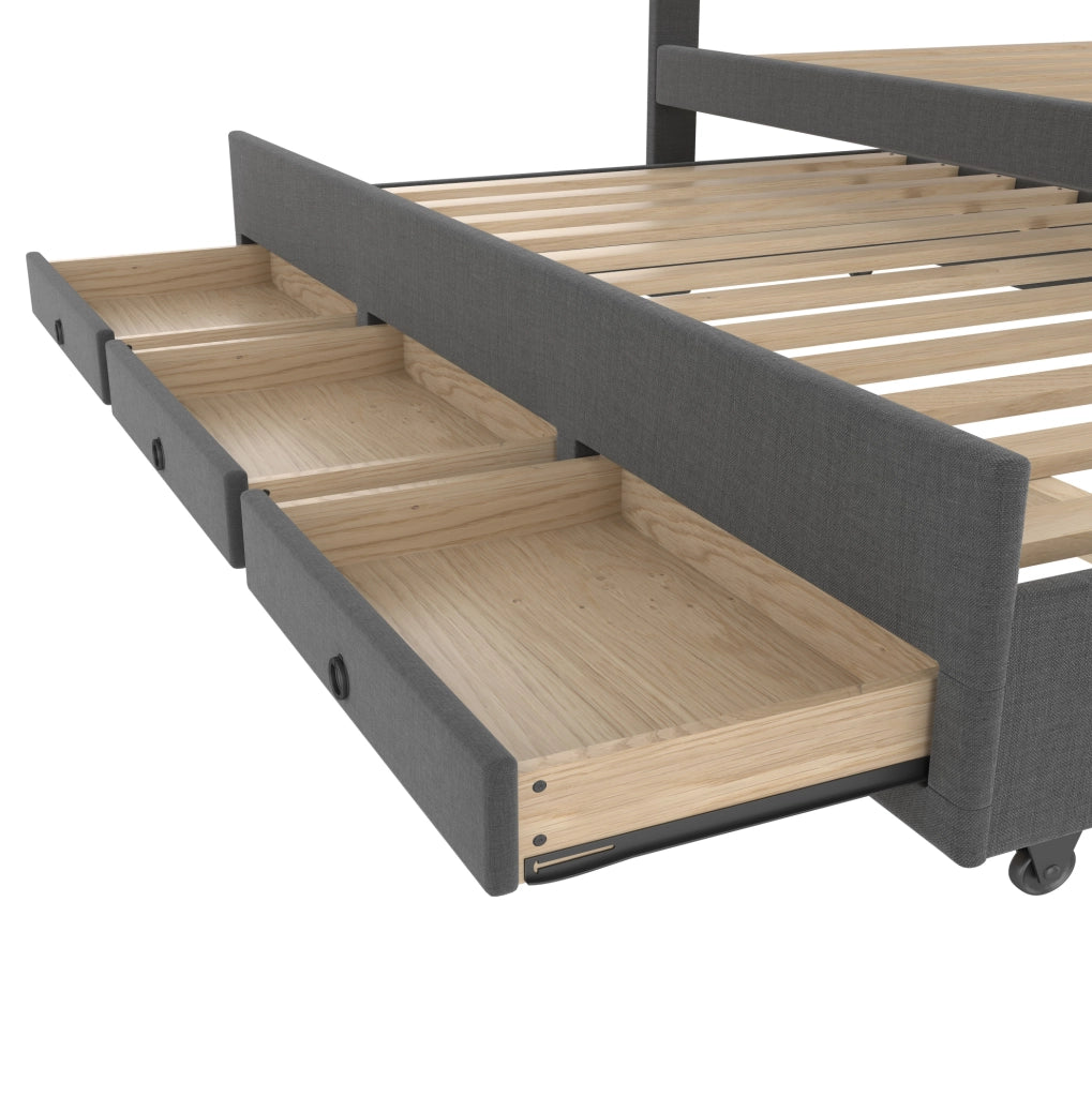 Letto imbottito 140x200 cm con letto estraibile e 3 cassetti