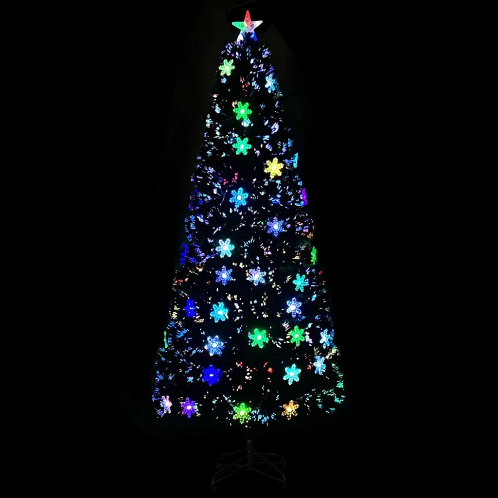 Albero Natale con Fiocchi di Neve a LED-Luci decorative natalizie Nero 210cm Fibra Ottica
