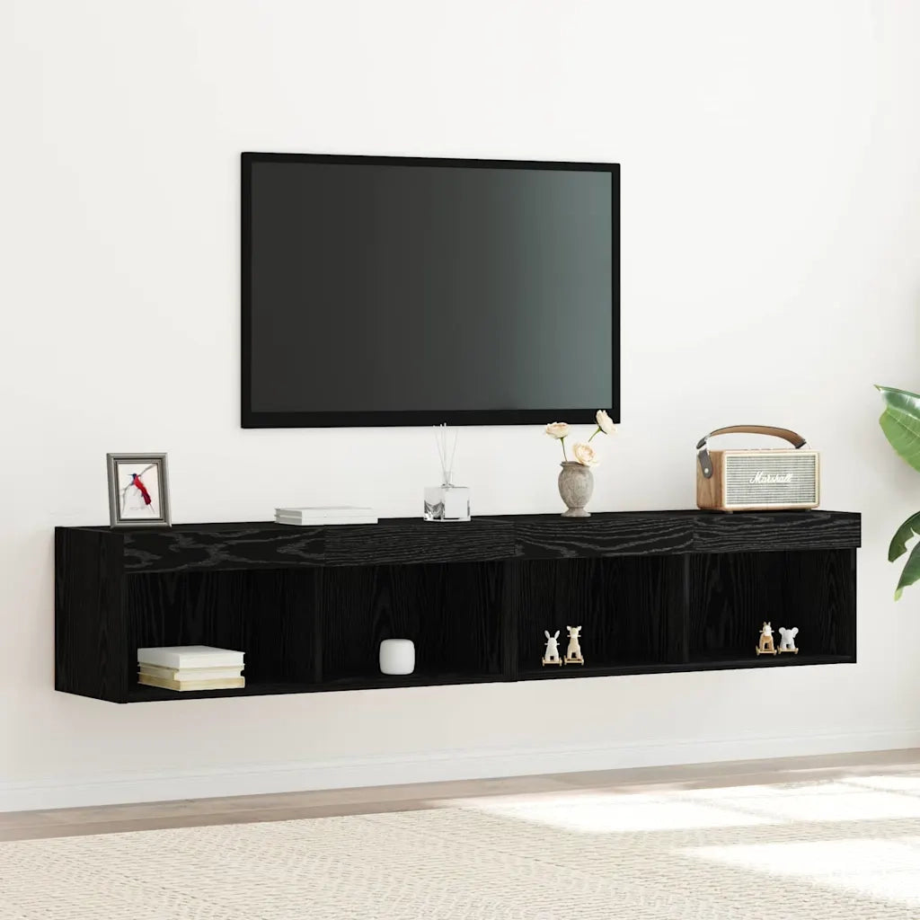 Set mobile TV con led 2 pz-Credenza per TV Rovere nero 80 x 30 x 30 cm