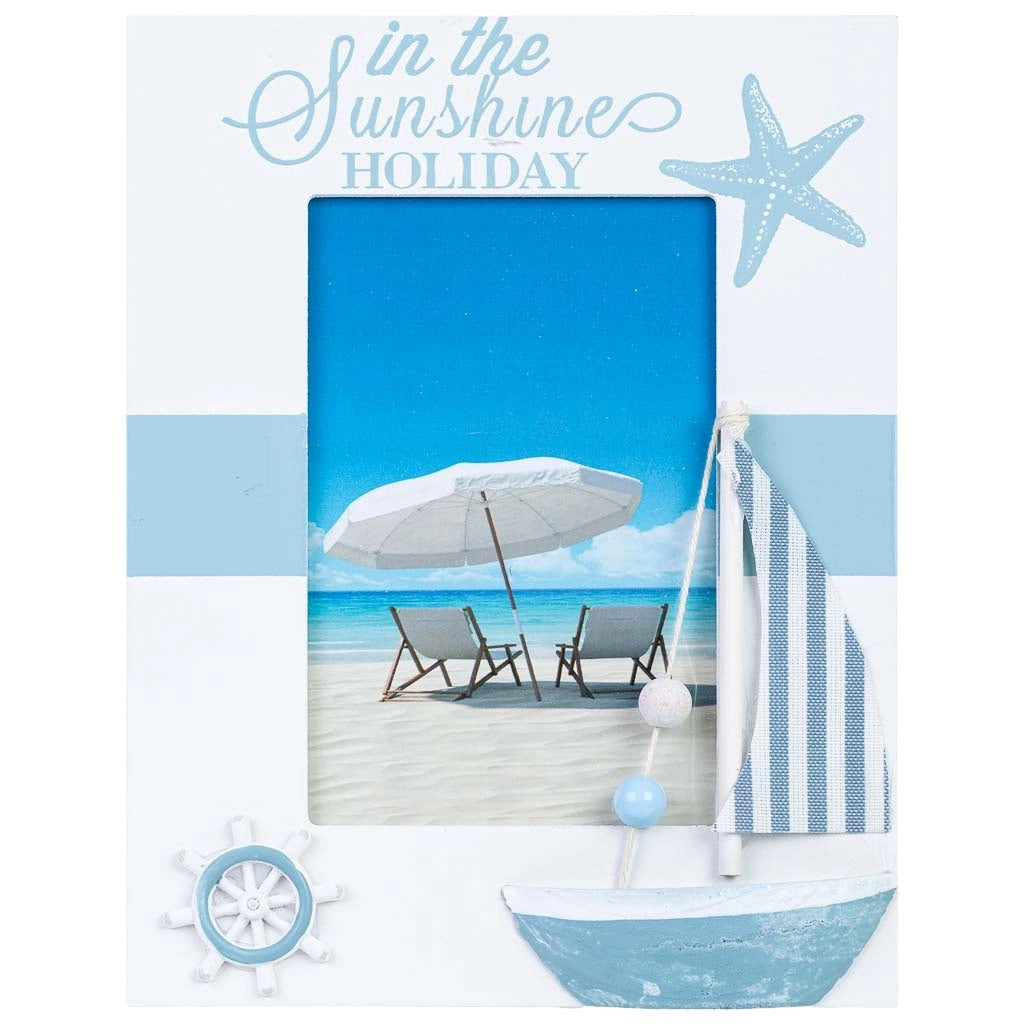 Cornice portafoto in legno blu, 17 x 2,5 x 22 cm