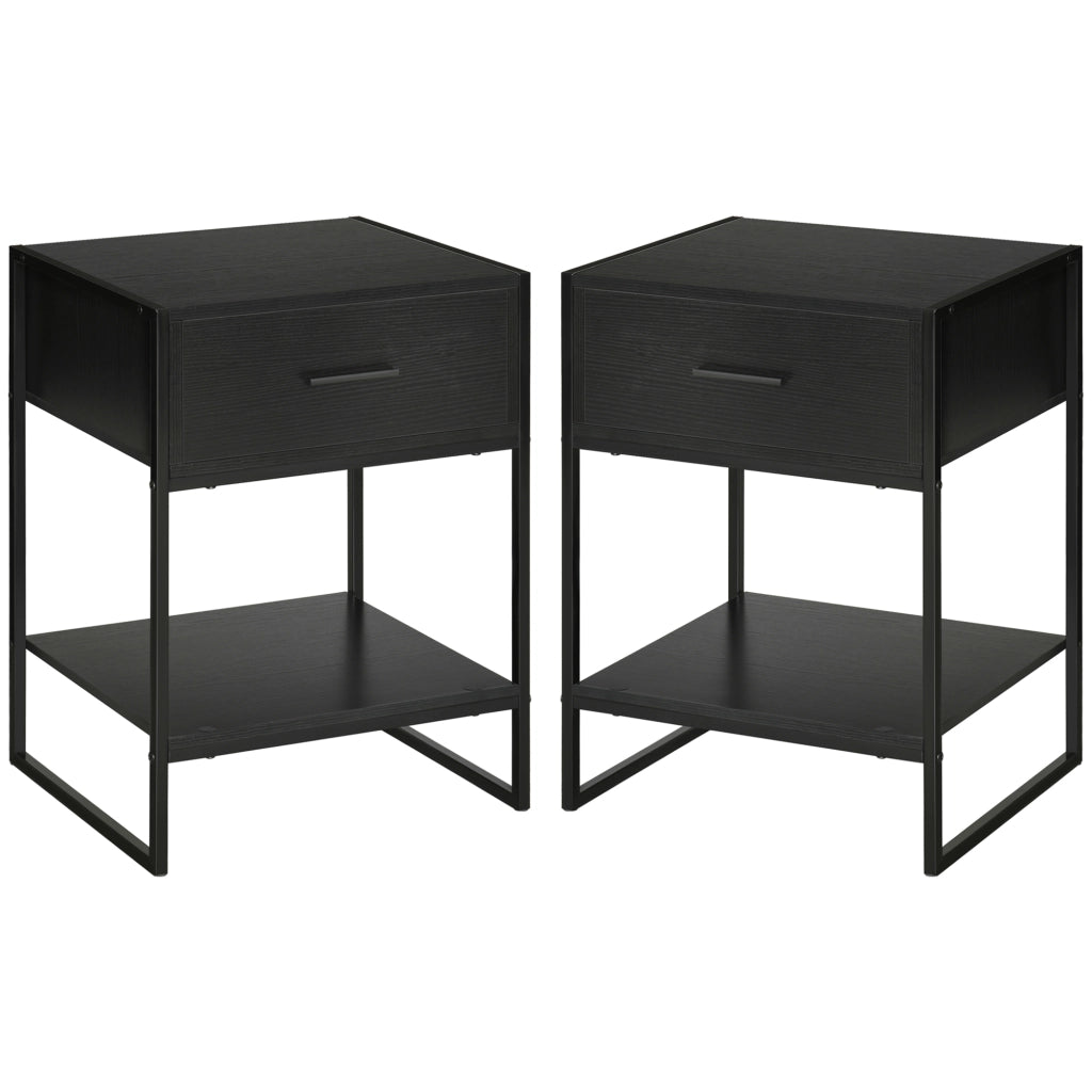 Comodino Moderno con Cassetto e Ripiano Aperto ¨C zephmum ¨C Nero, MDF e Acciaio, 45x40x60cm