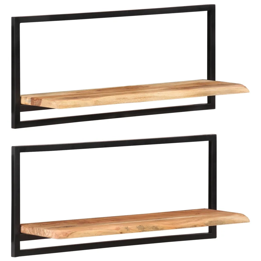 Mensole Parete 2pz 80x25x35 cm Legno Massello Acacia e Acciaio  cod mxl 53835