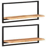 Mensole Parete 2pz 80x25x35 cm Legno Massello Acacia e Acciaio  cod mxl 53835