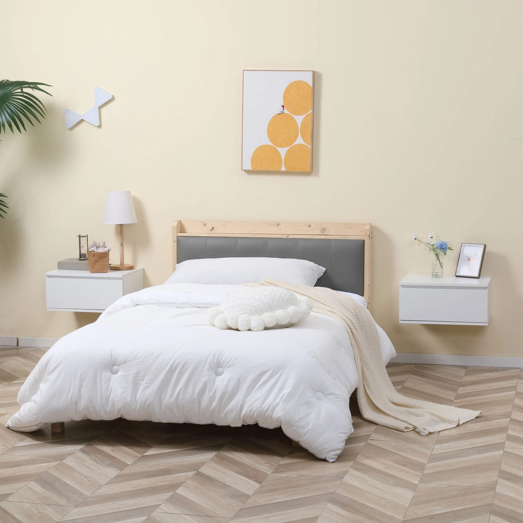 Comodino Set 2 Pezzi con Cassetto e Design Sospeso in Truciolato e MDF, 49x38x23 cm, Bianco