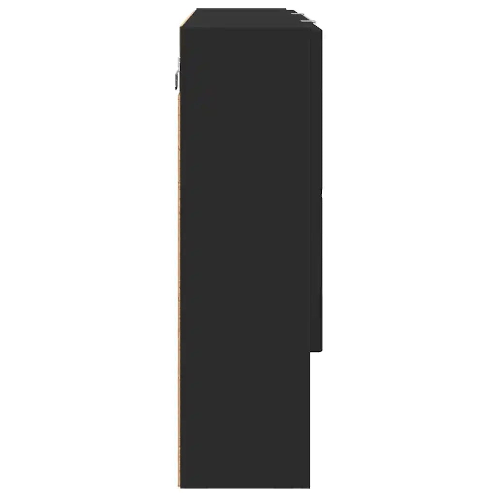 Mobiletto per specchio-Mensola con Specchio Nero 80 x 17 x 55 cm Legno multistrato