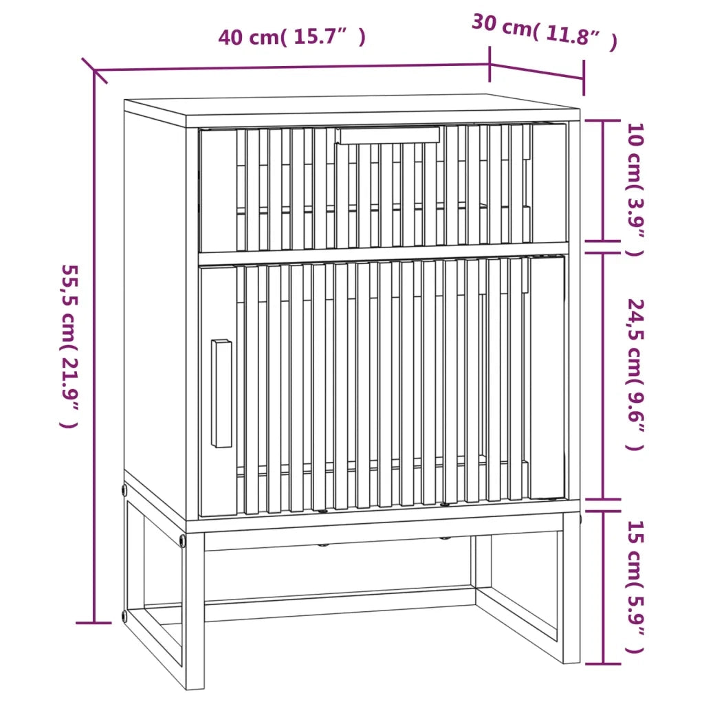 Comodino-Tavolino da notte Bianco 40x30x55,5 cm Legno Multistrato e Ferro