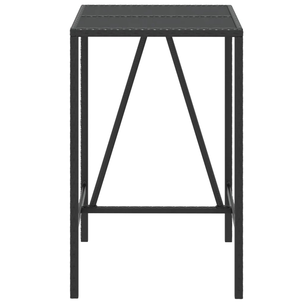 Tavolo da Bar con Piano in Vetro Nero 70x70x110 cm Polyrattan 362586