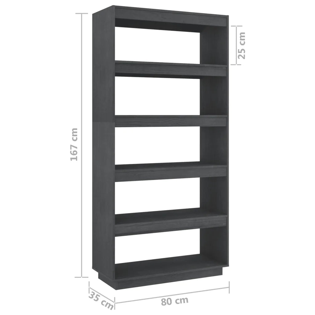 Libreria Divisorio-Scaffale per Libri-Mobile di Stoccaggio Grigio 80x35x167 cm in Massello di Pino