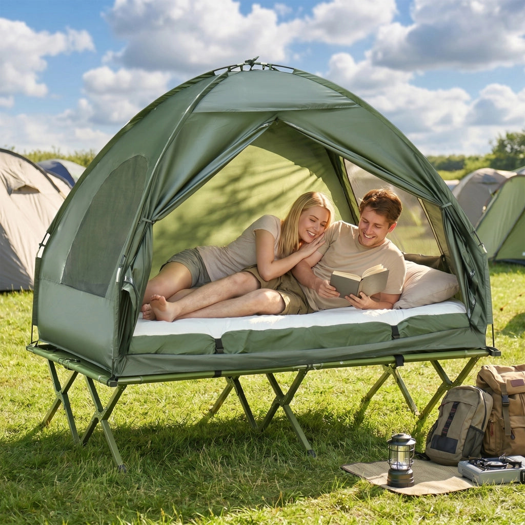 Letto da Campo per 2 Persone con Materasso Gonfiabile Verde ¨C zephmum ¨C 120x200x40 cm