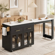 Isola cucina mobile con piano estraibile e ruote, nera