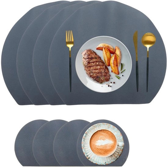 Set di tovaglie per tavolo da 4 pezzi - Tovaglie per tavolo lavabili - Tovaglie antiscivolo con doppia faccia - Tovaglie impermeabili - 38 x 33 cm - Blu marino/Giallo - Sostegni per tavolo