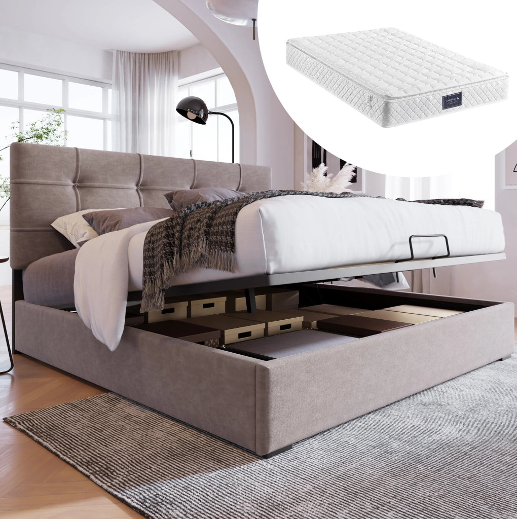 Letto matrimoniale 140x200 cm con materasso e vano contenitore
