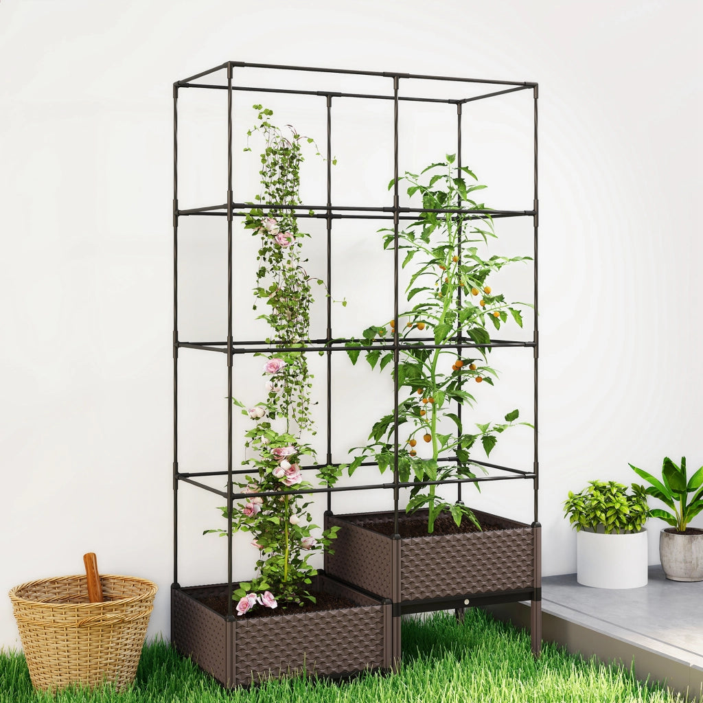 Fioriera con Griglia Rampicante ¨C Xylo ¨C 2 Vasi PP Nero 100x50x174 cm