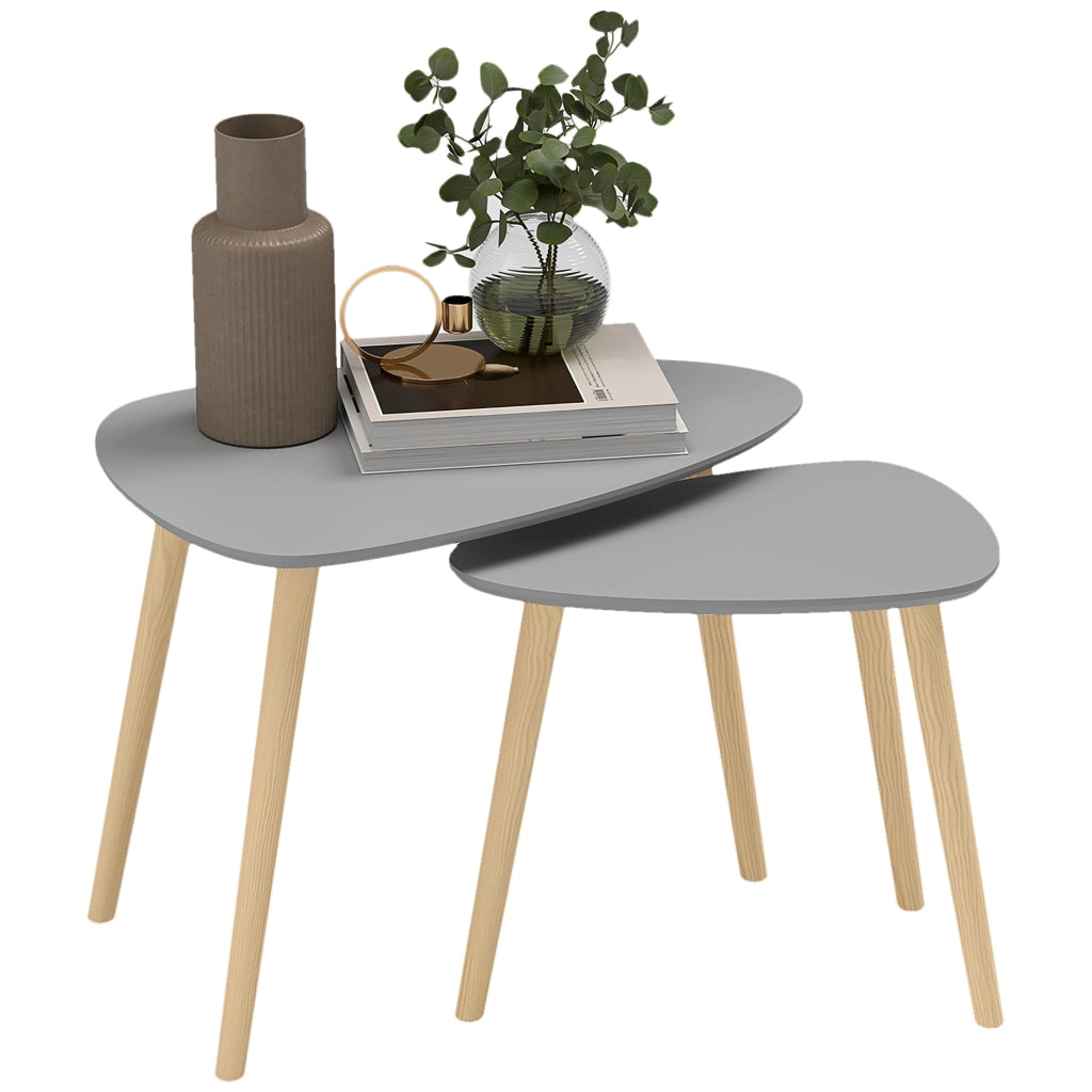 Set 2 Tavolini da Caff¨¨ Impilabili ¨C Xylo ¨C Legno Naturale e Grigio 59,5x39,5x45 cm