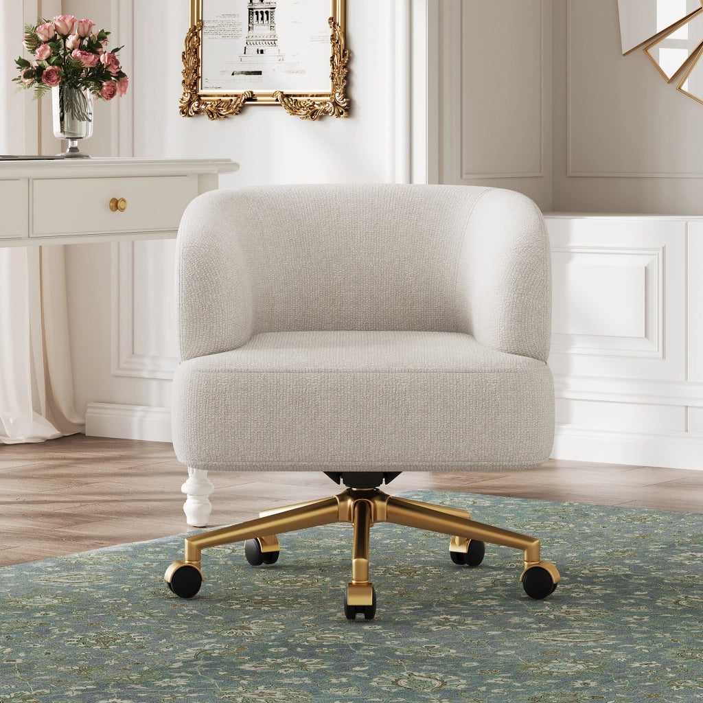 Sedia Girevole da Ufficio ¨C MINIMAL ¨C Chenille Beige, 5 Ruote, 360¡ã, 71x60x71 cm