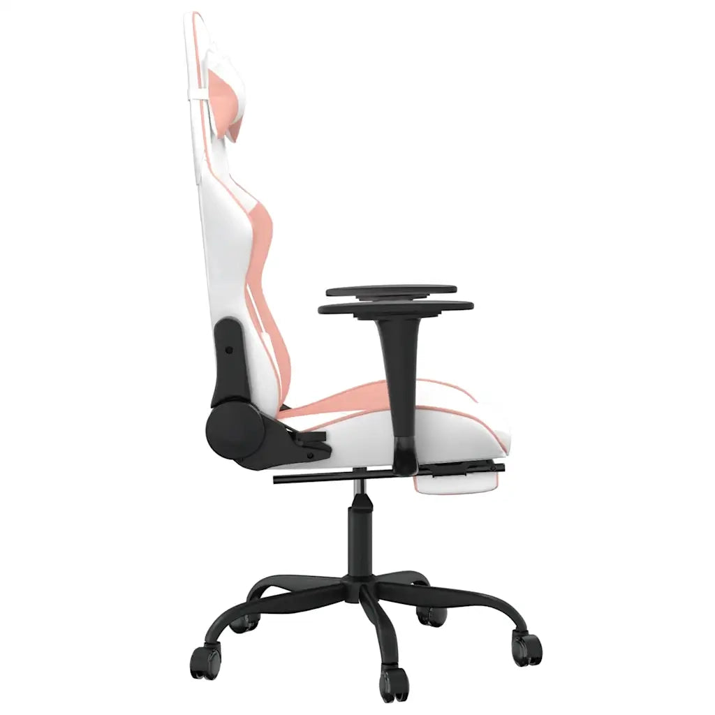 Sedia da Gaming | Sedia da e-sports Massaggio Poggiapiedi Bianco e Rosa Similpelle