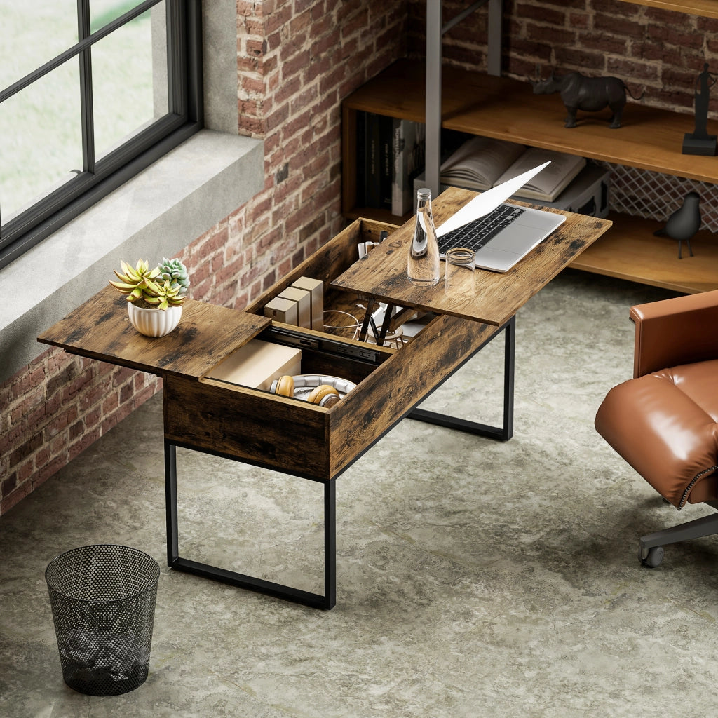Tavolino da caff¨¨ elevabile con piano scorrevole ¨C zephmum ¨C 100x45x67 cm marrone r¨²stico