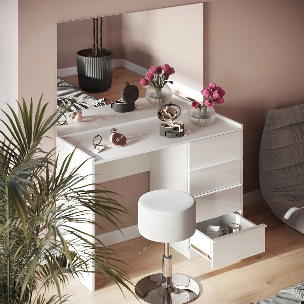 Vicco Tavolo da toeletta Bianco 110 cm con specchio e sgabello