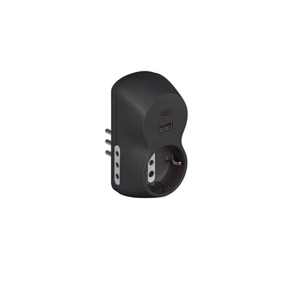 ADATTATORE B3 1 PRESA ST TED+2 10A CON USB GRIGIO