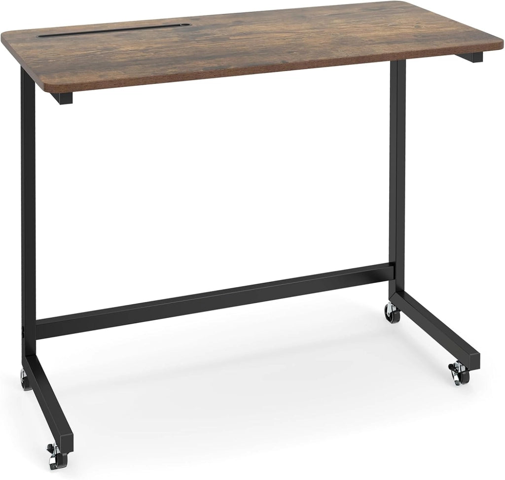 Tavolino ausiliario con ruote, tavolino a forma di C con ampio piano di lavoro e fessura incorporata, 4 ruote universali (2 con freni), 80 x 39,5 x 75 cm, tavolo mobile per soggiorno, camera
