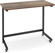 Tavolino ausiliario con ruote, tavolino a forma di C con ampio piano di lavoro e fessura incorporata, 4 ruote universali (2 con freni), 80 x 39,5 x 75 cm, tavolo mobile per soggiorno, camera