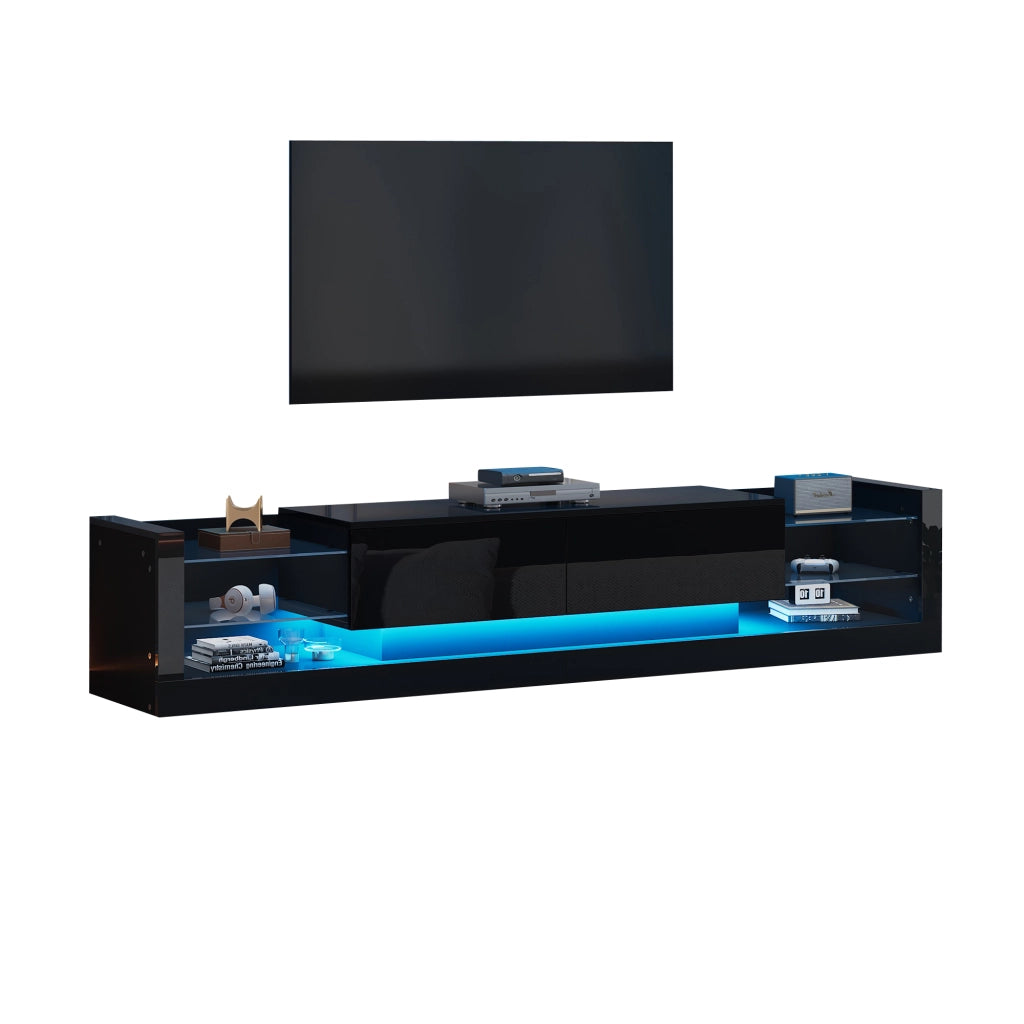 Mobile TV con 2 Cassetti a ribalta e LED per Soggiorno in Pannelli di Particelle 181×38×38 cm Nero