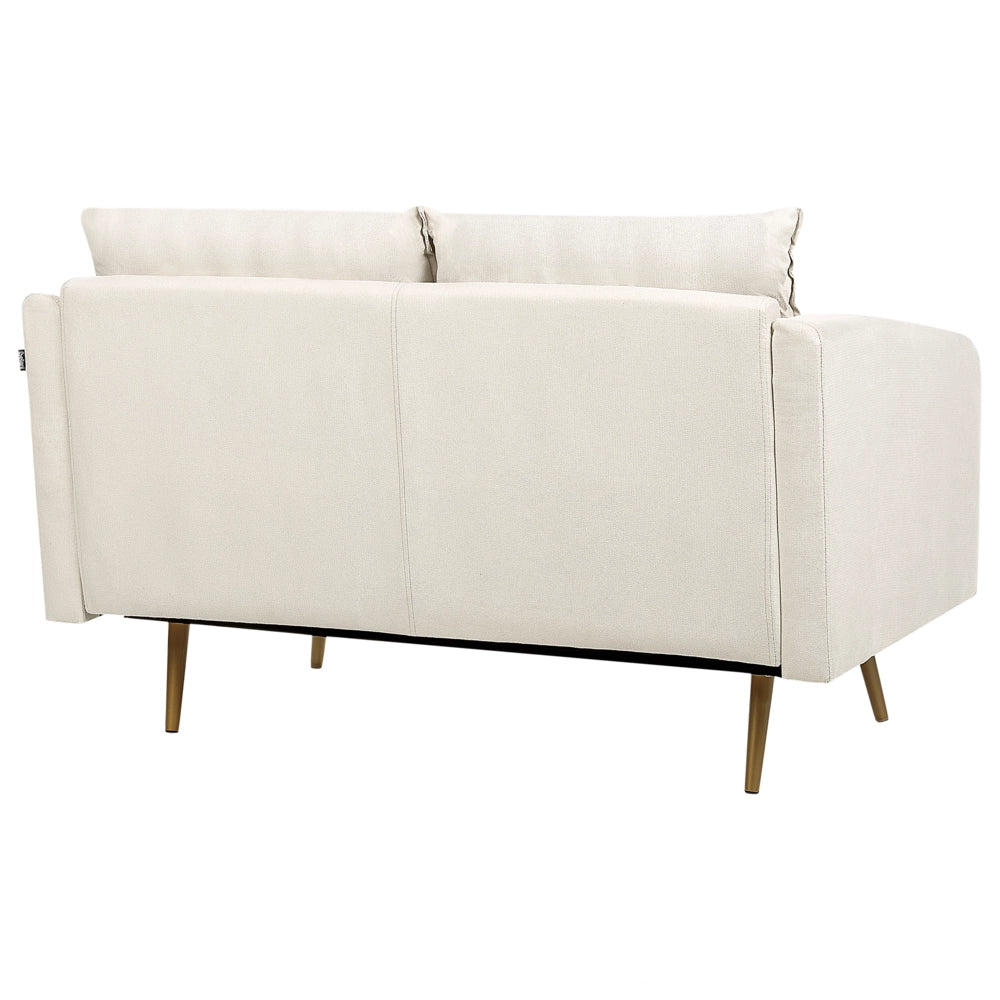 Divano Tessuto Beige 2 Posti Schienale Imbottito Gambe In Metallo Dorato Retrò Glam