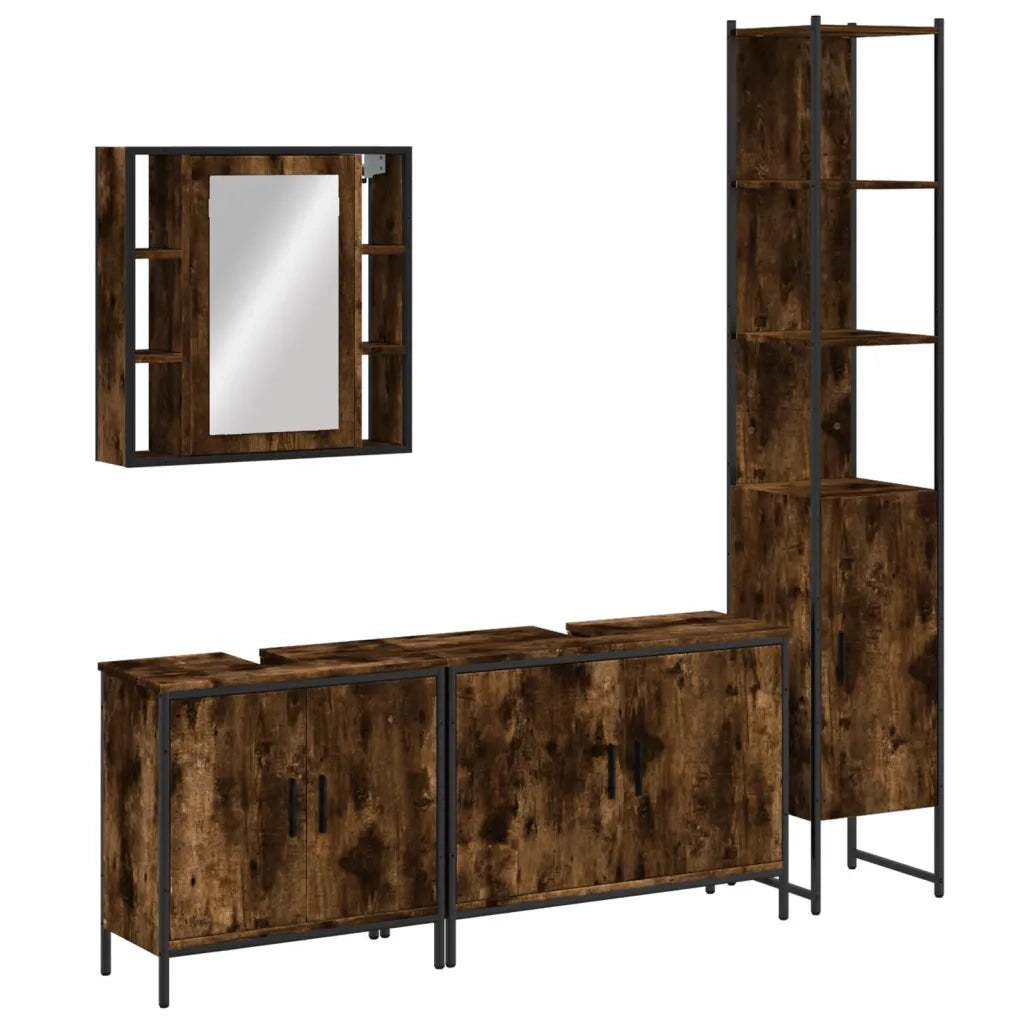 Set Mobili da Bagno 4 pz Rovere Fumo in Legno Multistrato