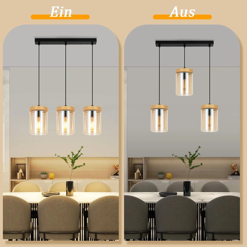 Lampada a Sospensione ZMH 3 luci trasparente E27 per sala da pranzo e camera da letto d¡®albergo