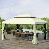 Gazebo da Giardino 4x3 m con Zanzariera e Tende Tetto Doppio e Rivestimento Anti-UV Crema