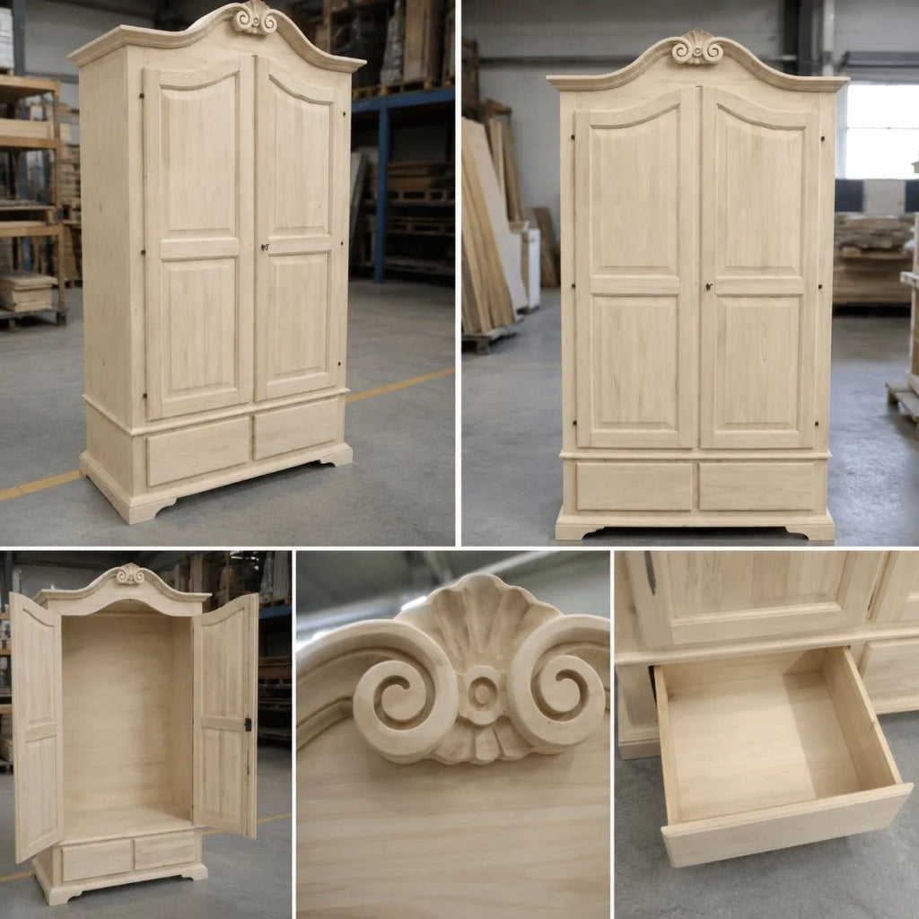 Armadio classico 2 porte 2 cassetti legno grezzo 122x60x204 (1206) - Mobili 2G