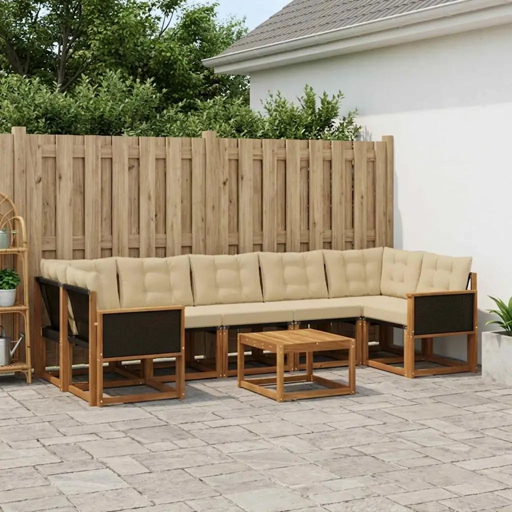 Set di divani da esterno con cuscino 8 pcs Naturale e Beige
